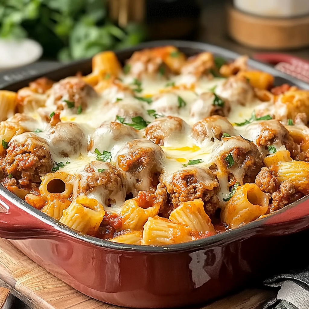 Recipe preparation for Dump and Bake Meatball Casserole