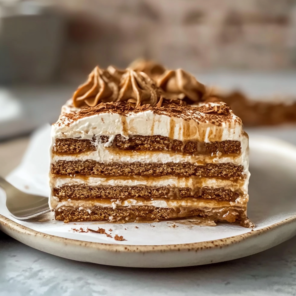 Recipe preparation for Cookie Butter Icebox Cake