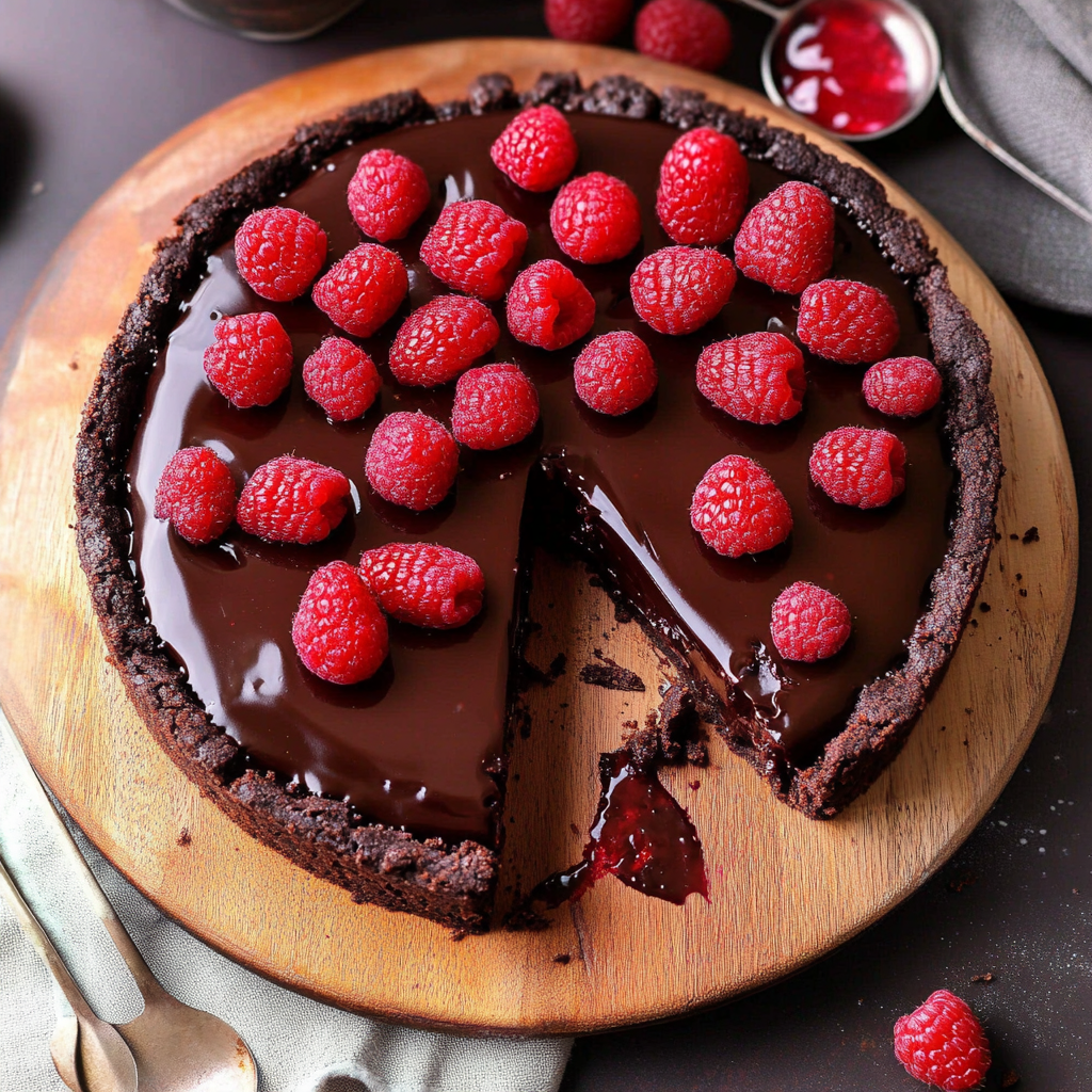 Recipe preparation for Dark Chocolate Raspberry Tart