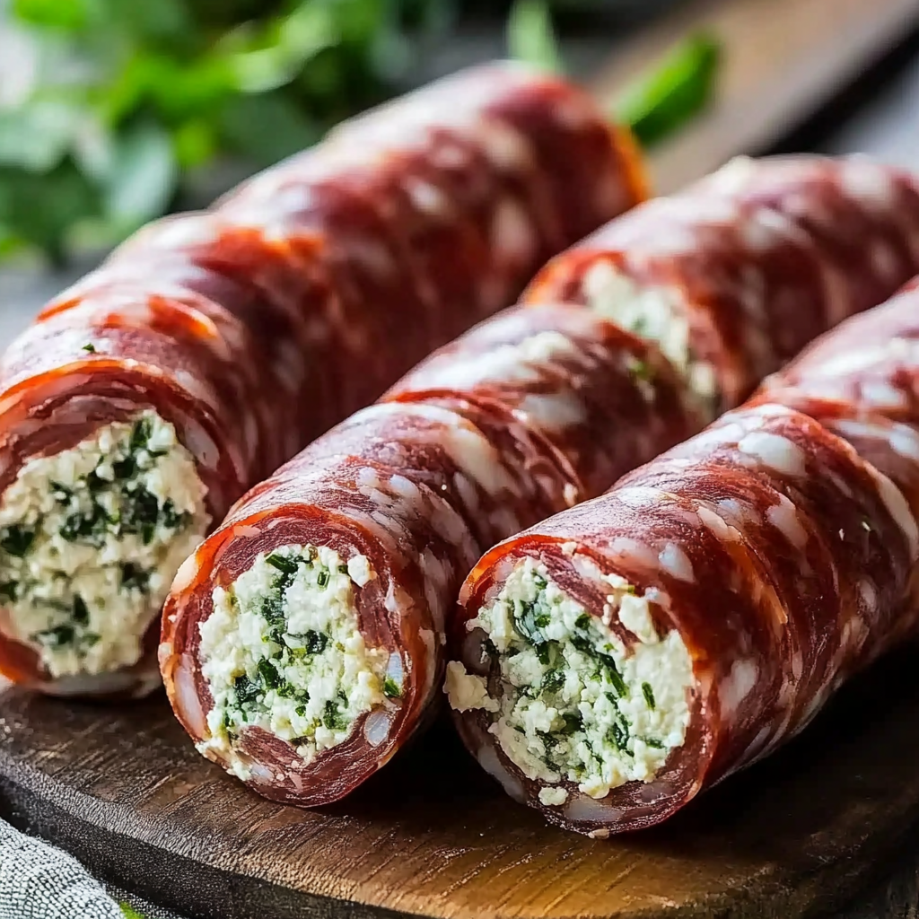 Recipe preparation for Keto Salami Roll-Ups