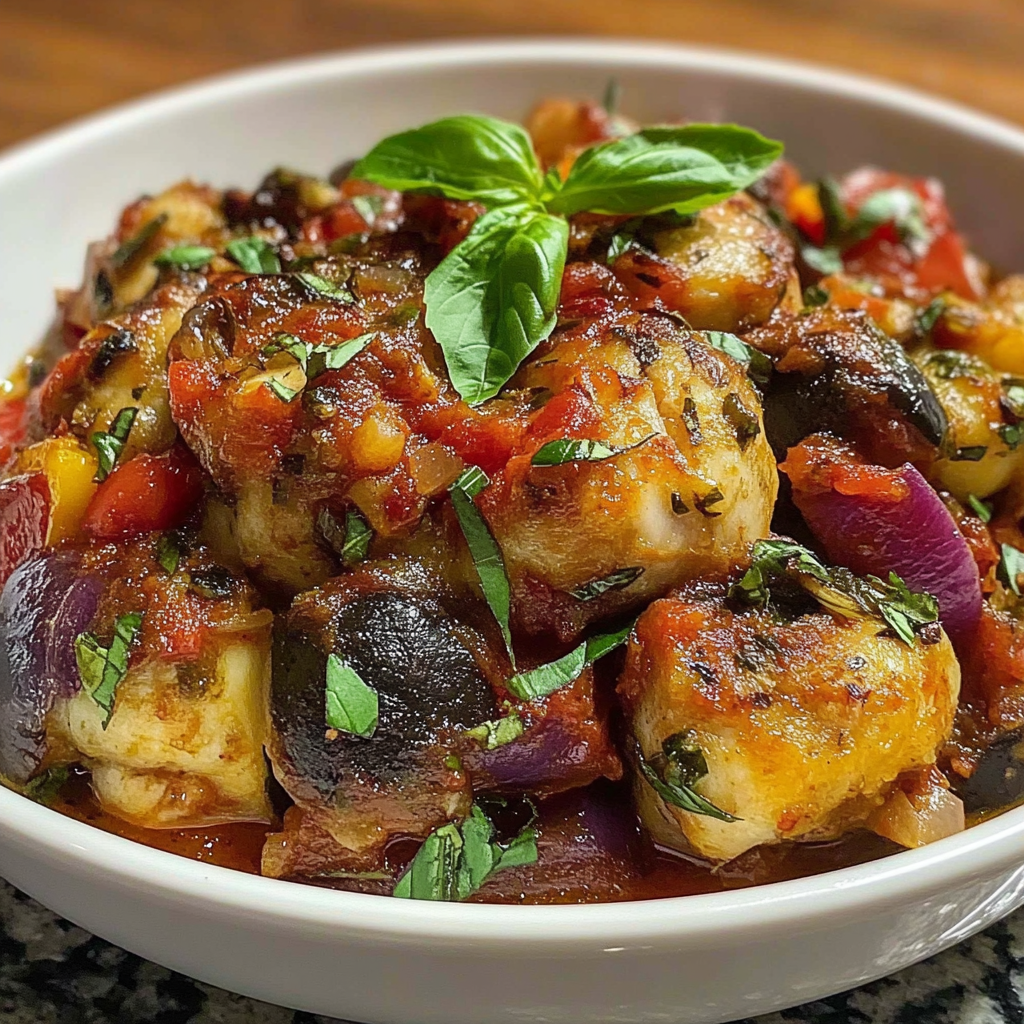 Recipe preparation for Colorful Ratatouille Chicken Bake