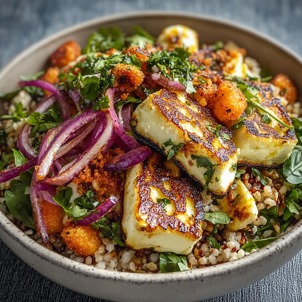 Recipe preparation for Spicy Honey Halloumi Salad