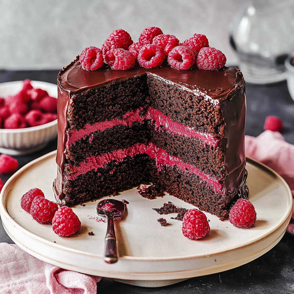Recipe preparation for chocolate raspberry cake