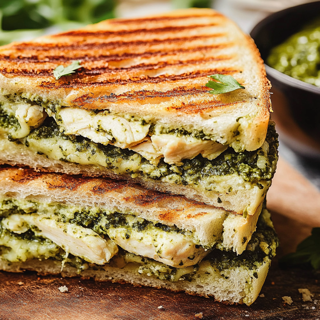 Recipe preparation for chicken pesto panini sandwiches