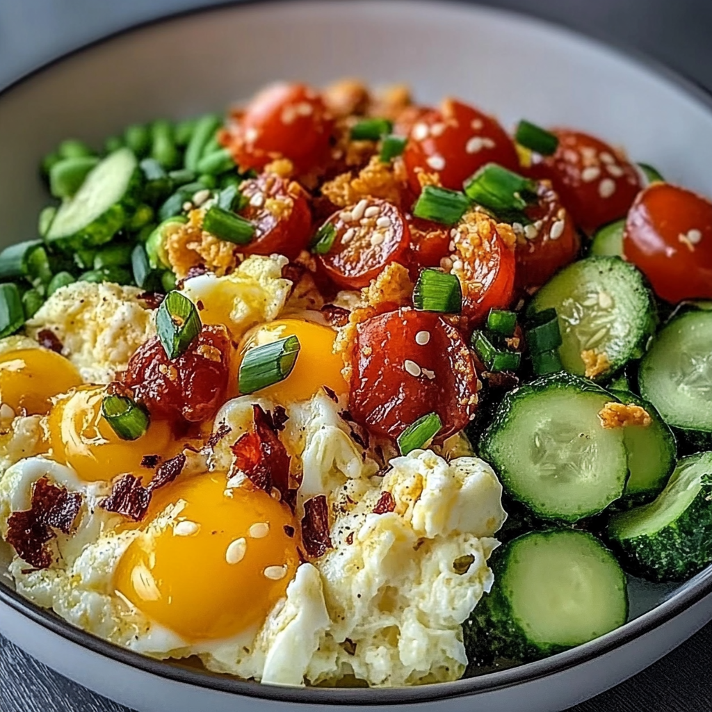 Recipe preparation for scrambled egg and veggie bowl