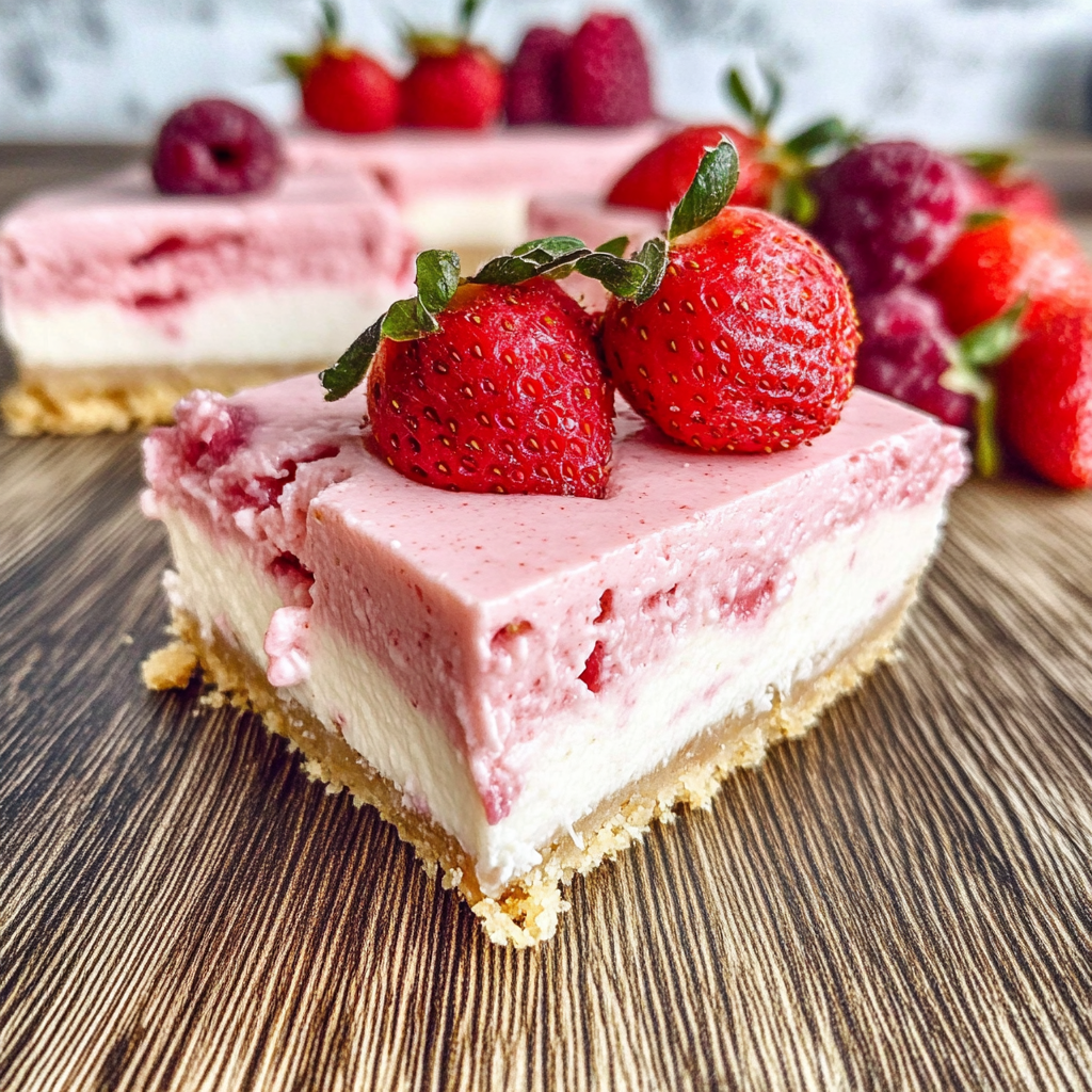 Recipe preparation for No Bake Strawberry Cheesecake Bars
