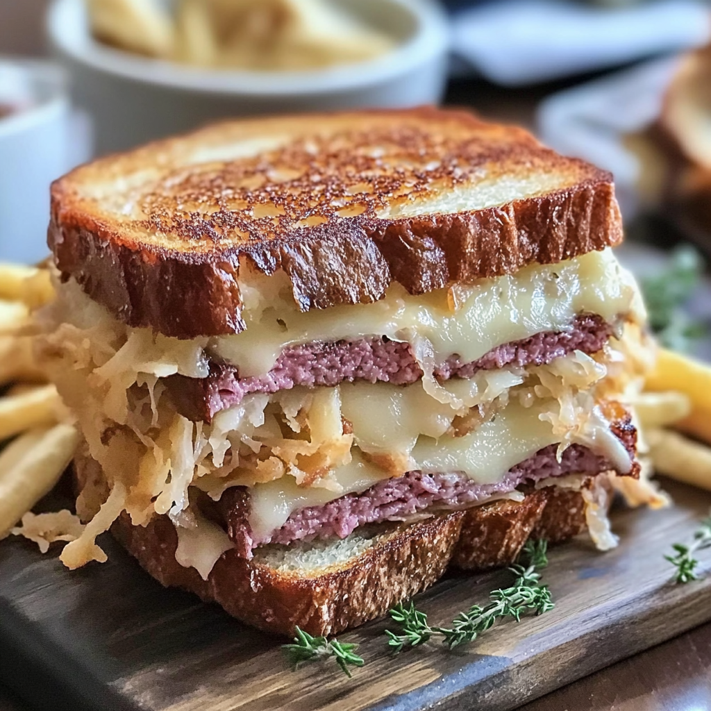 Recipe preparation for Crispy Reuben Sandwich