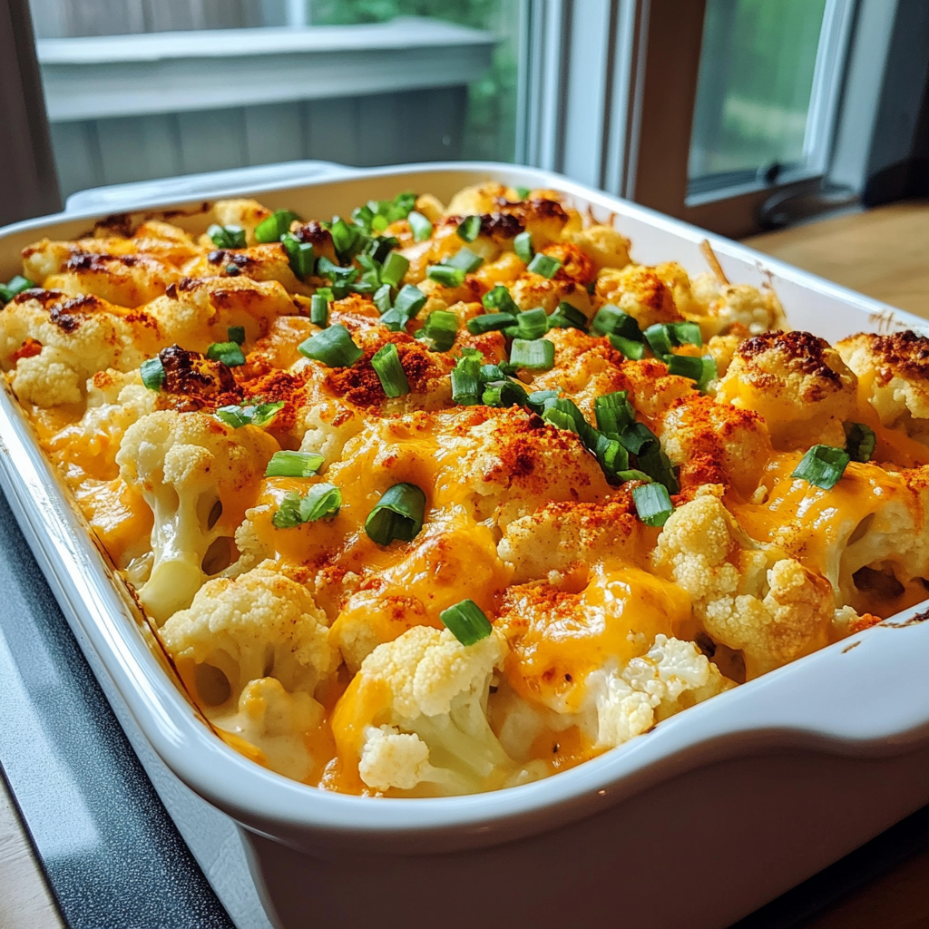 Recipe preparation for Creamy Buffalo Chicken Cauliflower Casserole