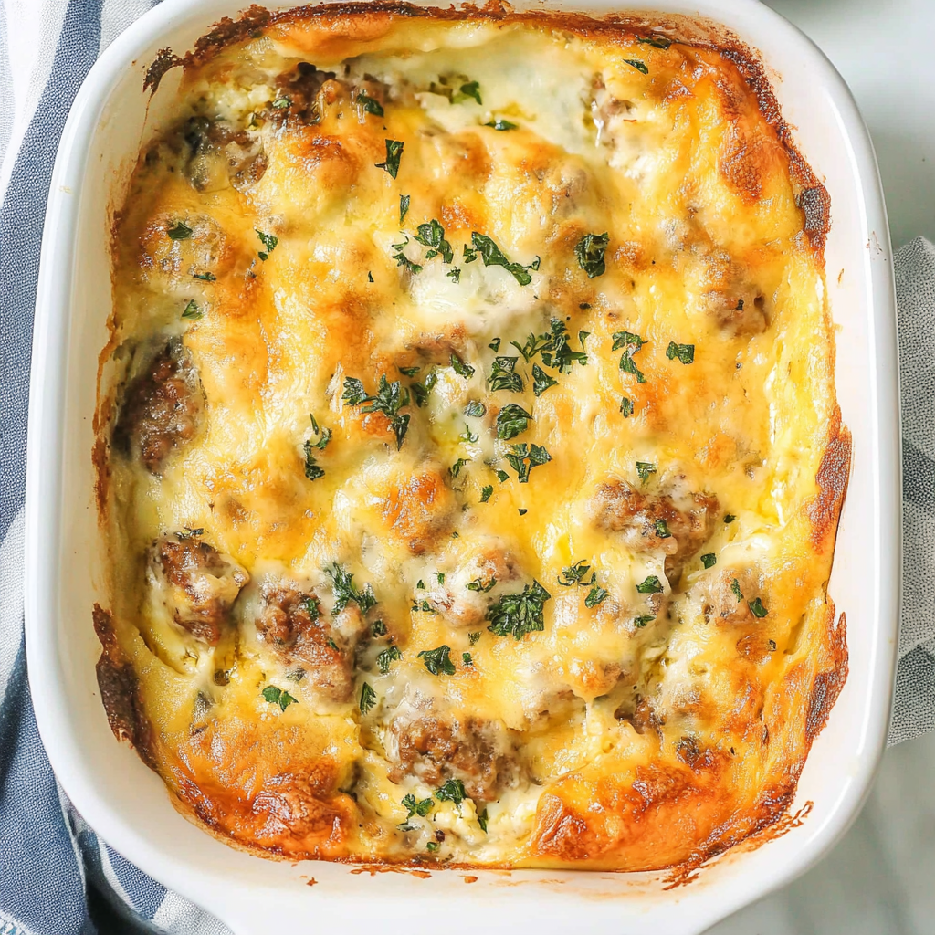 Recipe preparation for Hearty Sausage and Egg Casserole