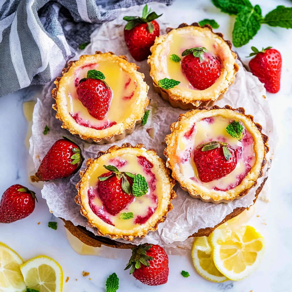 Recipe preparation for Strawberry Honey Custard Tarts with Lemon Curd