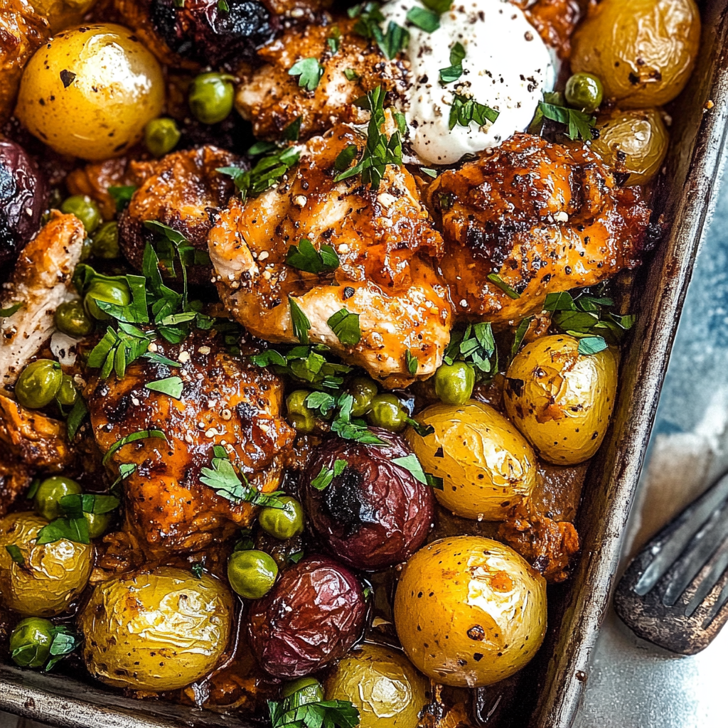 Recipe preparation for Sheet Pan Lemon Balsamic Chicken and Potatoes