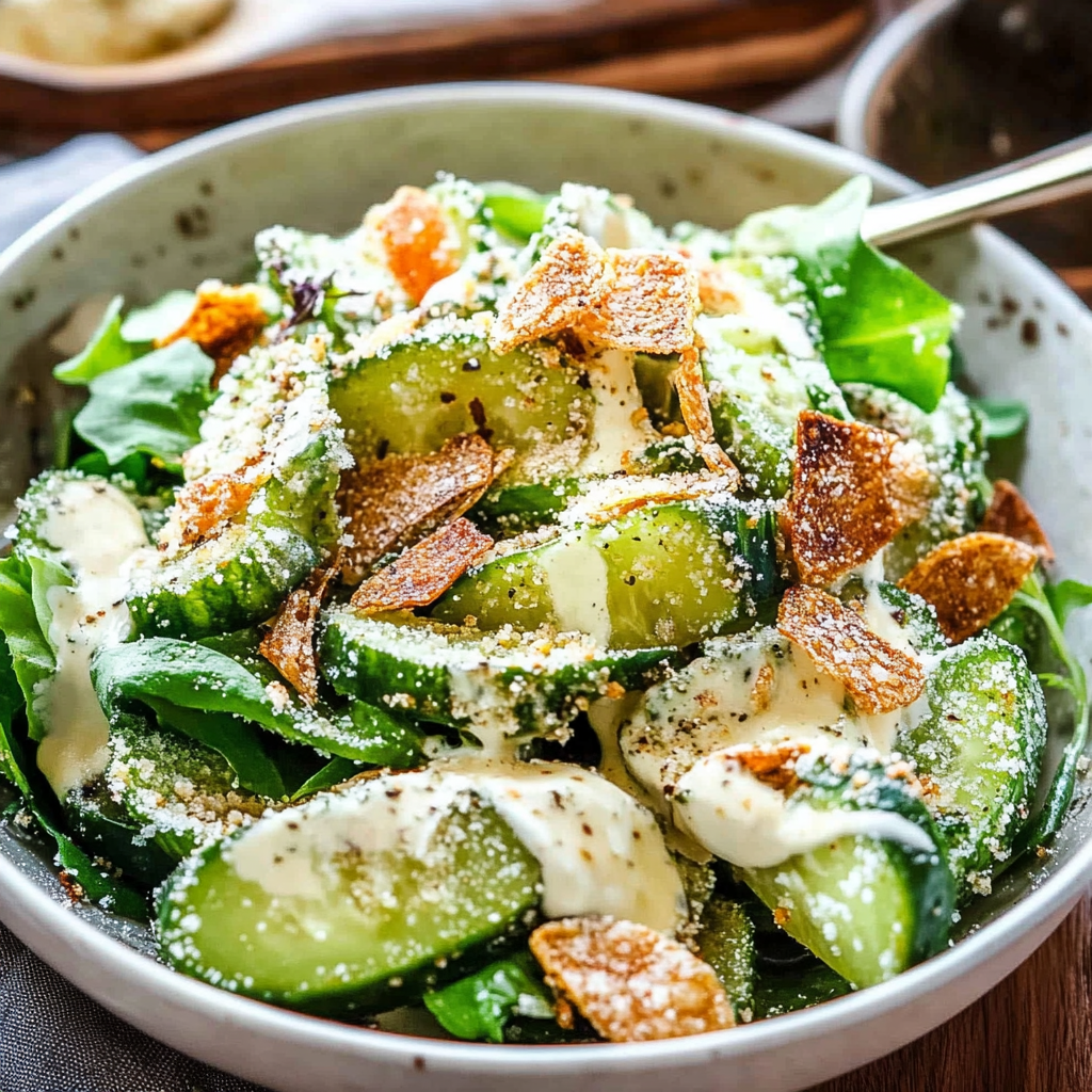 Recipe preparation for Cucumber Caesar Salad
