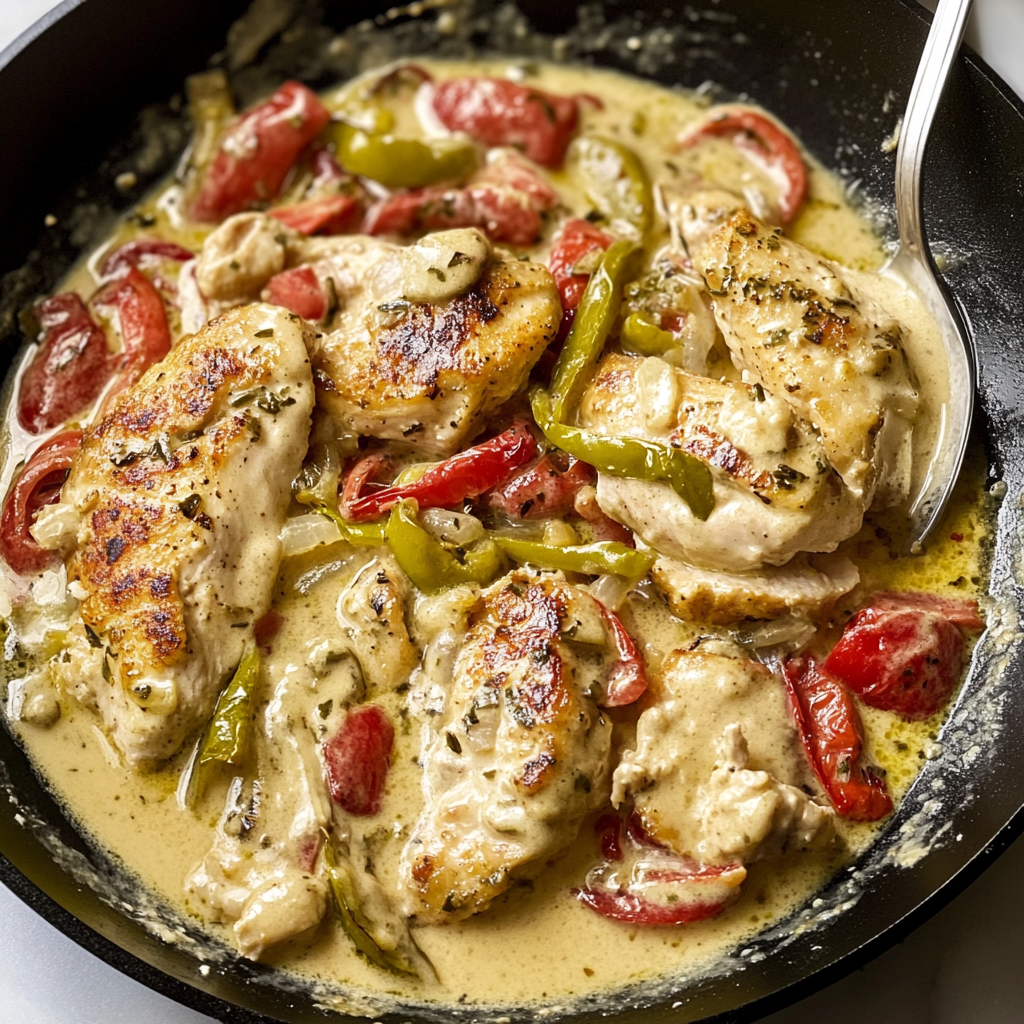 Recipe preparation for One-Pan Creamy Pepperoncini Chicken