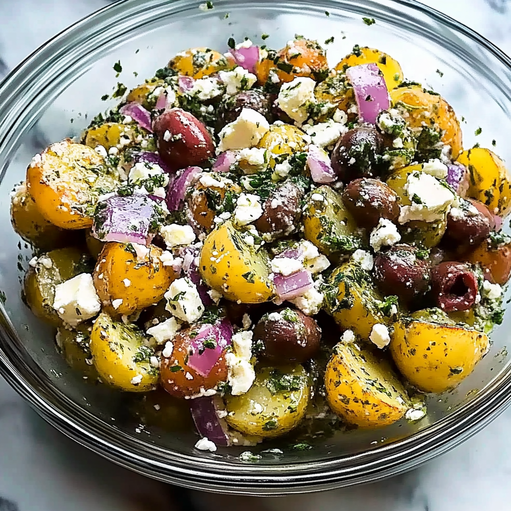 Recipe preparation for Olive Greek Potato Salad
