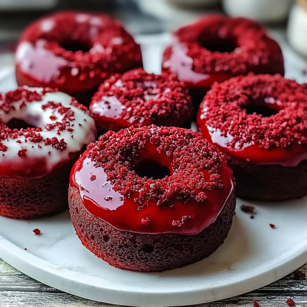 Recipe preparation for Baked Red Velvet Donuts