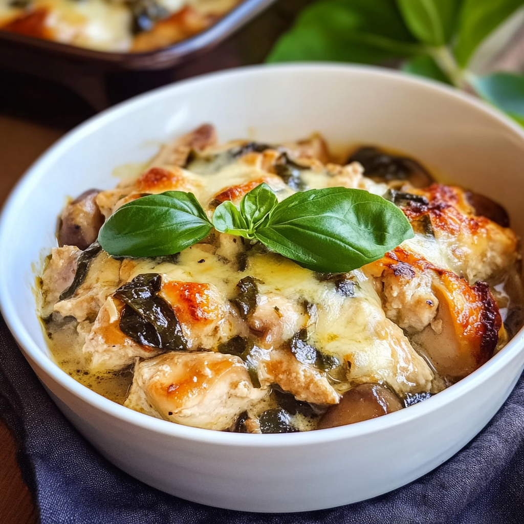 Recipe preparation for Keto Garlic Mushroom Chicken Casserole