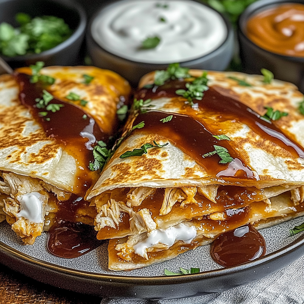 Recipe preparation for Hot Honey BBQ Chicken Quesadillas