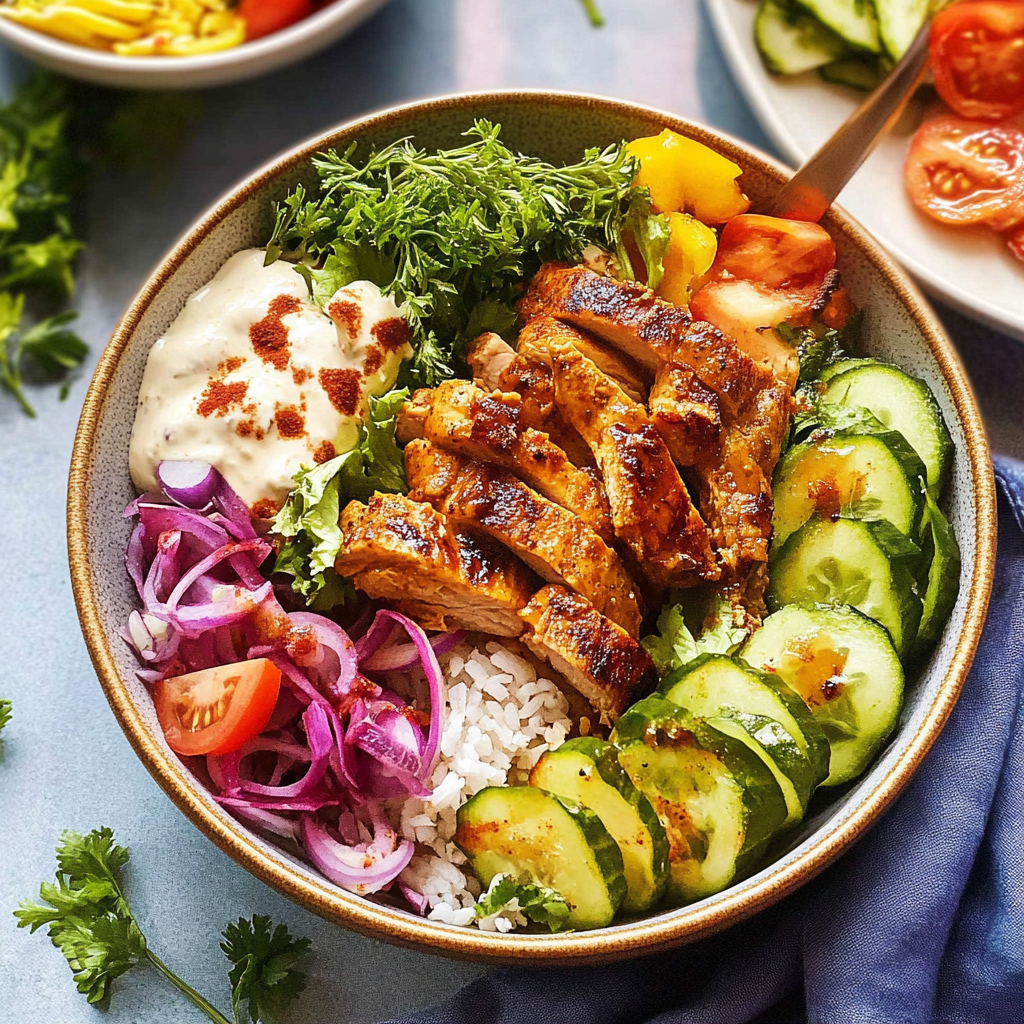 Recipe preparation for chicken shawarma bowl