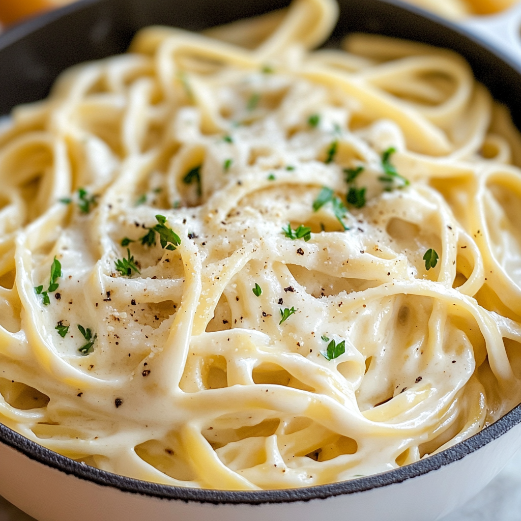 Recipe preparation for Creamy Fettuccine Alfredo