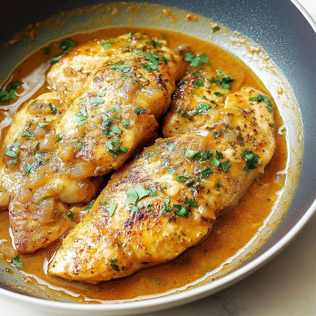 Recipe preparation for skillet chicken in onion sauce