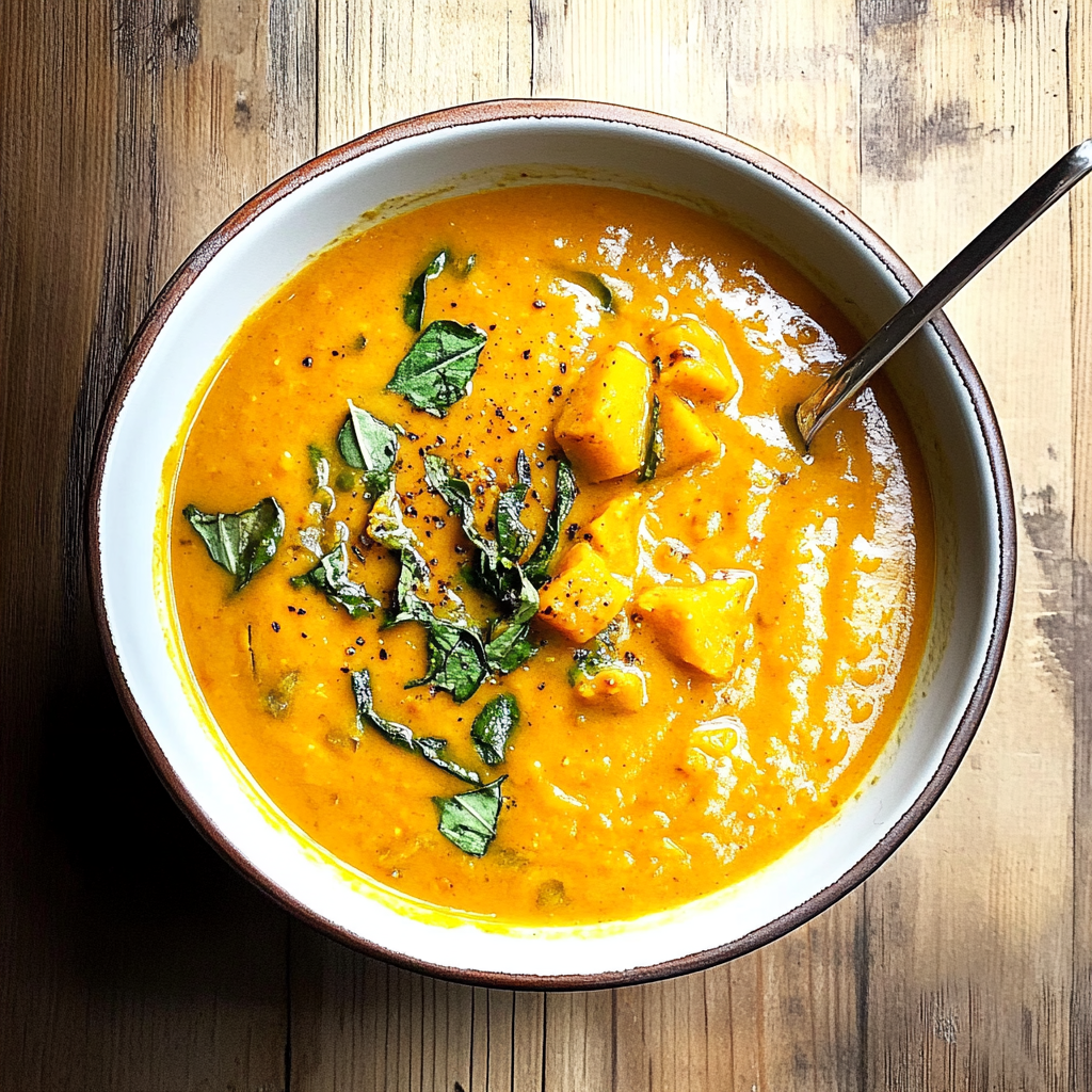 Recipe preparation for creamy pumpkin lentil soup