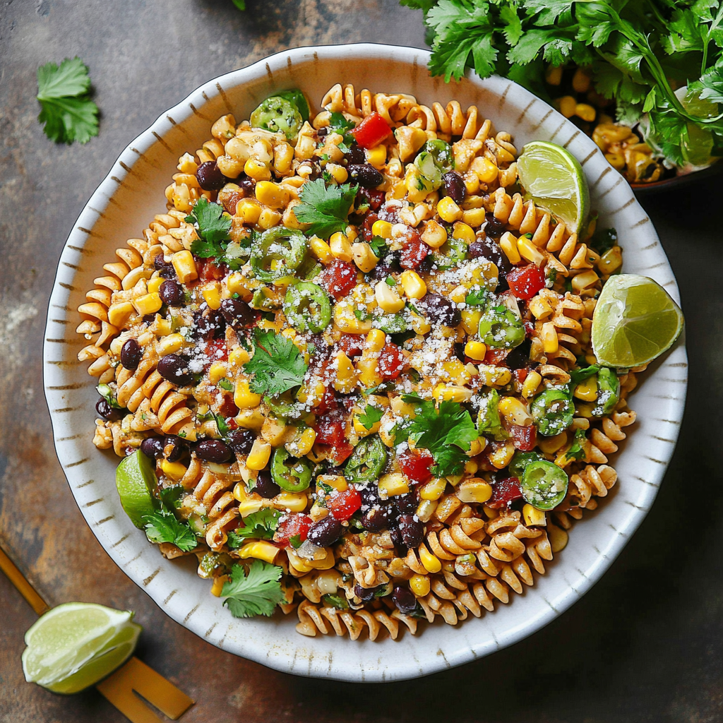 Recipe preparation for mexican street corn pasta salad