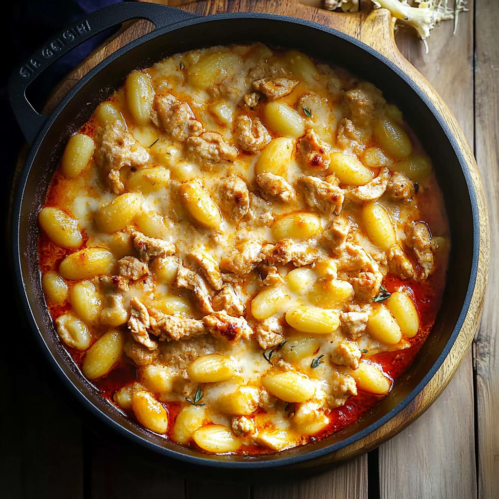 Recipe preparation for cheesy chicken gnocchi skillet