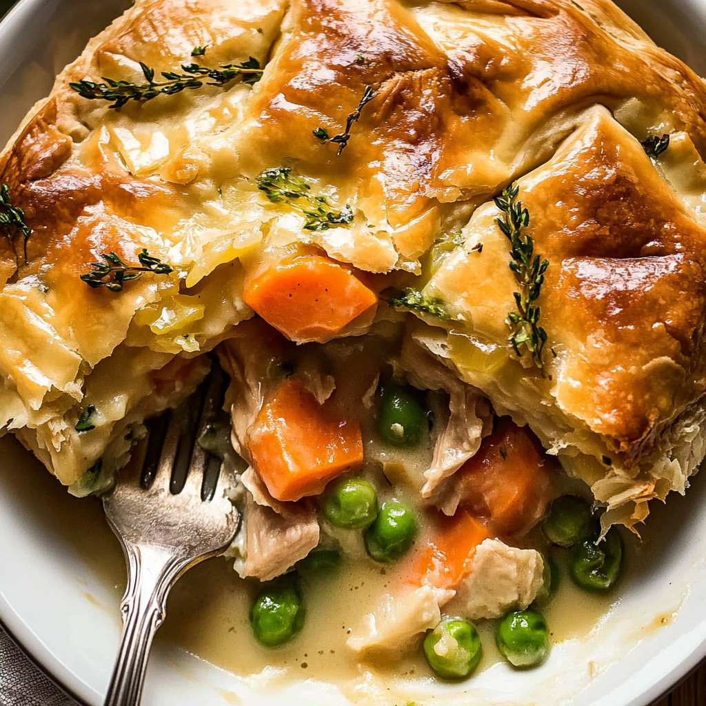 Recipe preparation for puff pastry chicken pot pie