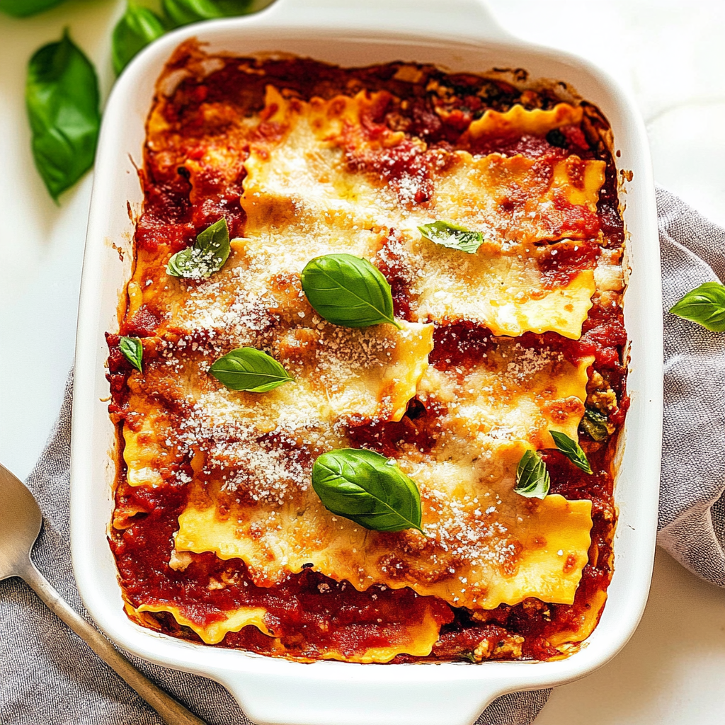 Recipe preparation for Ravioli Lasagna