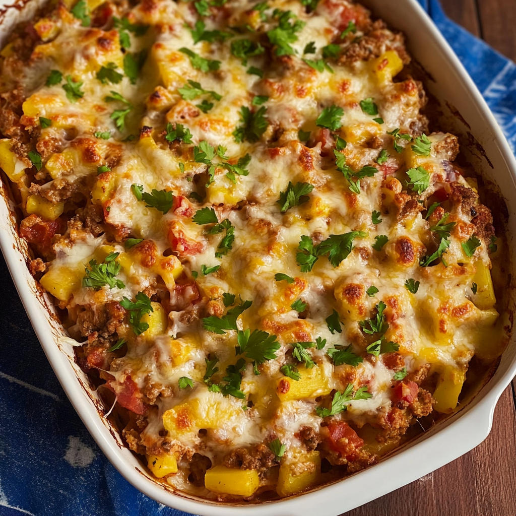 Recipe preparation for cheesy taco potato casserole
