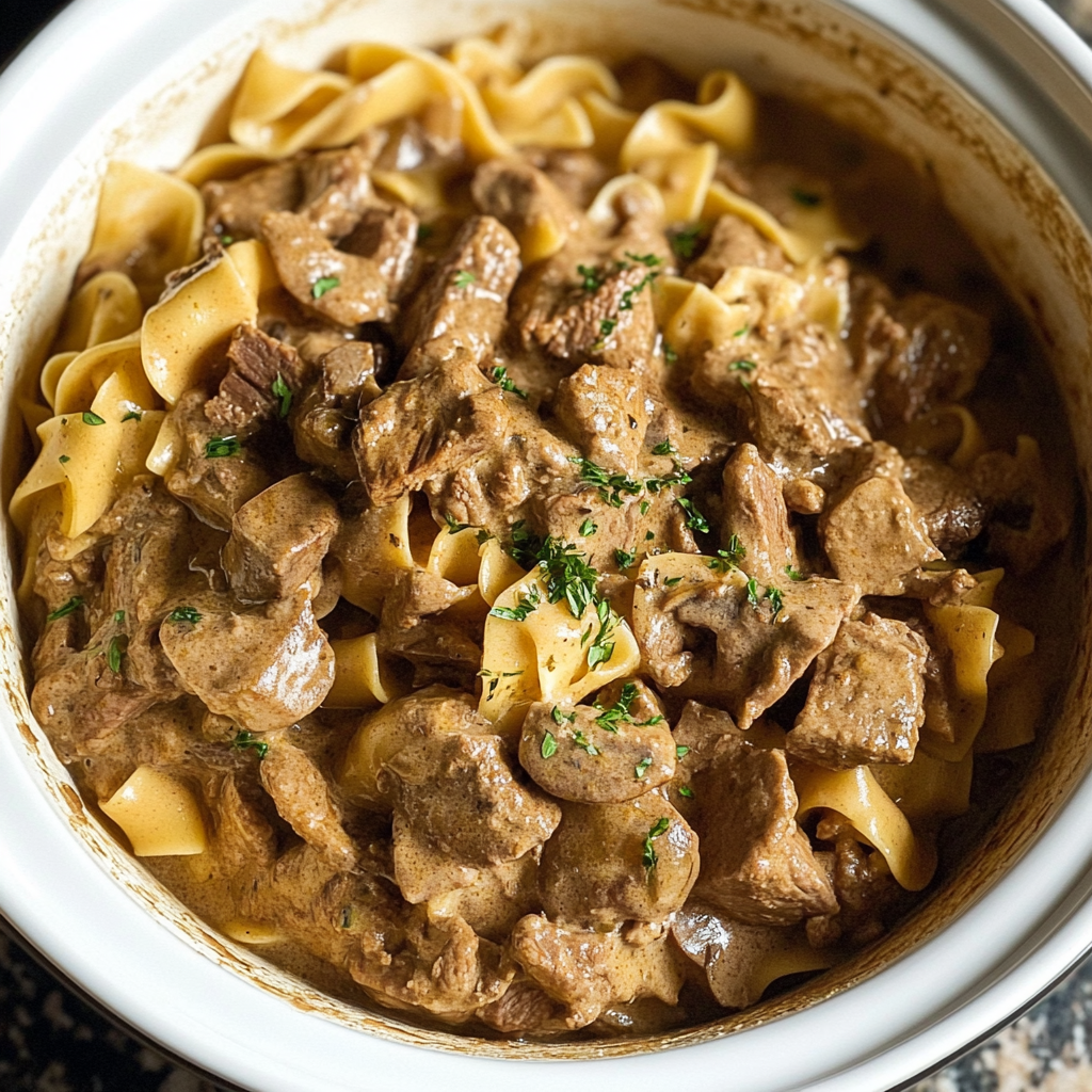 Recipe preparation for Slow-Cooker Beef Stroganoff