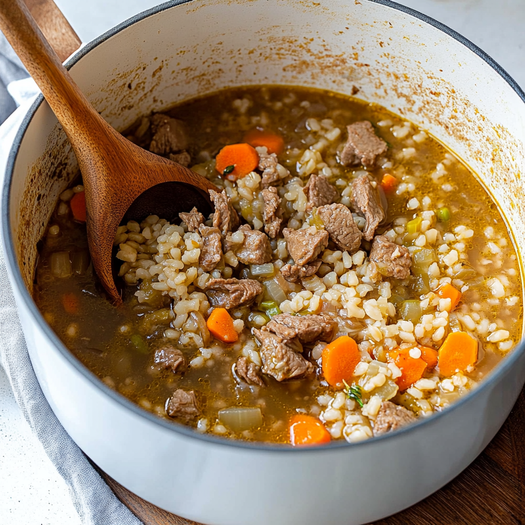 Recipe preparation for beef and barley soup