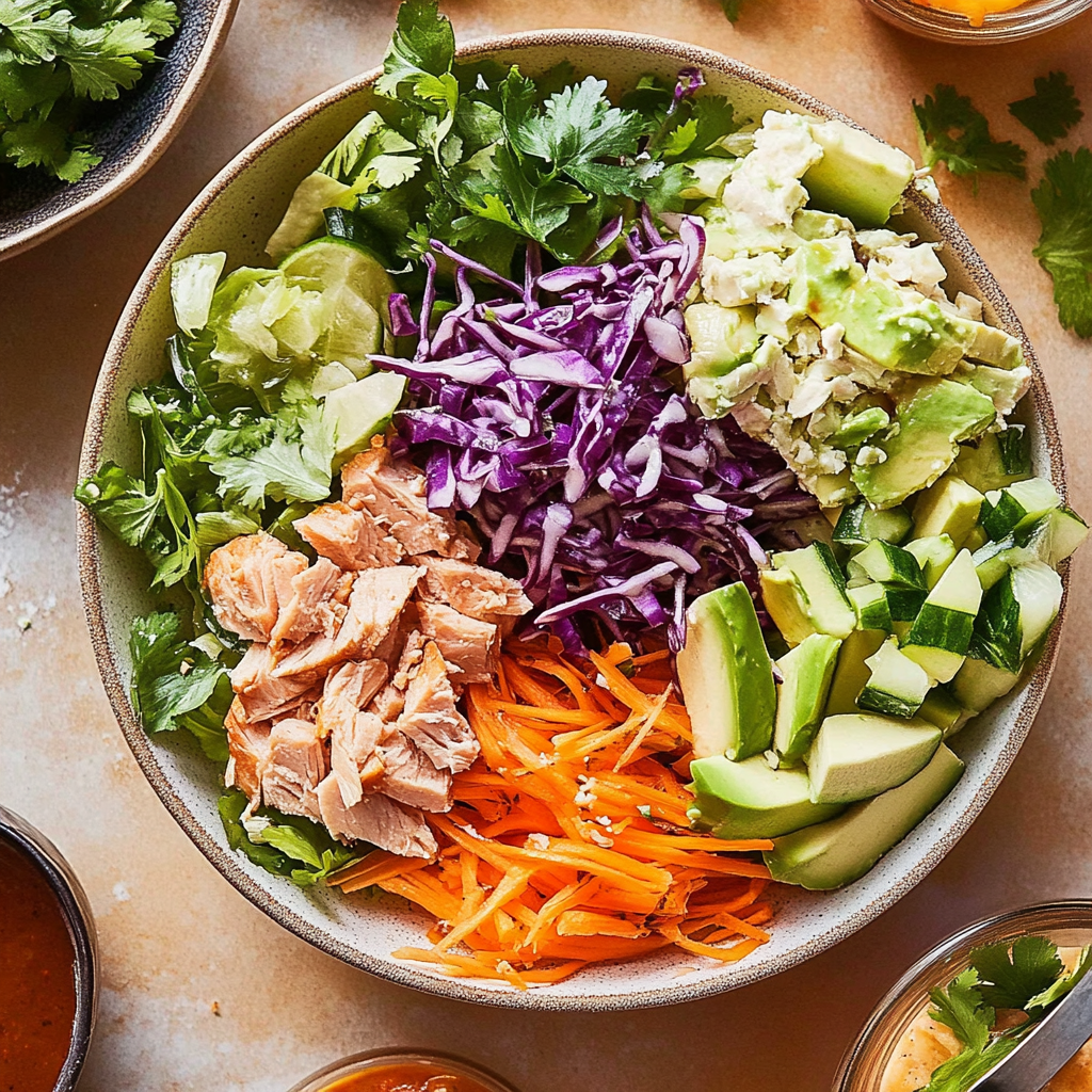 Recipe preparation for salmon crunch salad