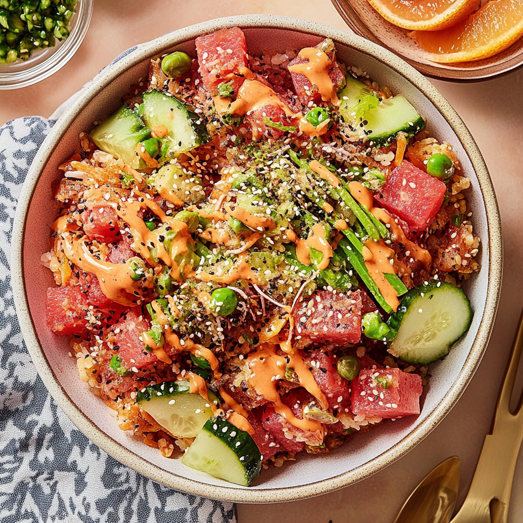 Recipe preparation for crispy rice watermelon poke