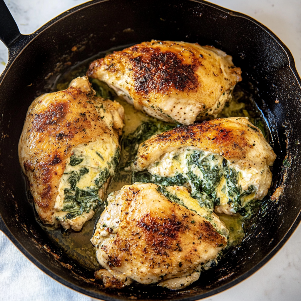 Recipe preparation for spinach ricotta stuffed chicken