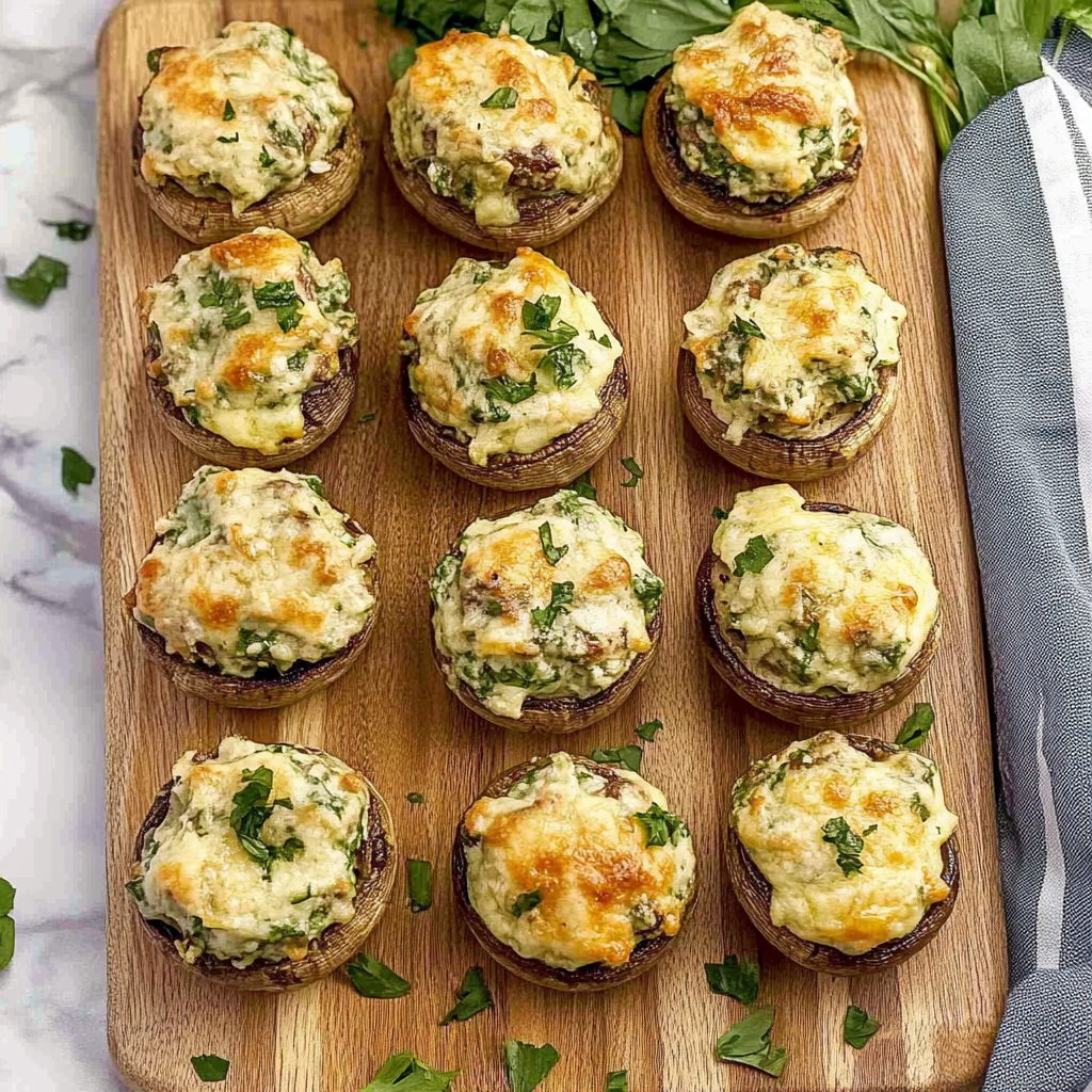 Recipe preparation for spinach dip stuffed mushrooms