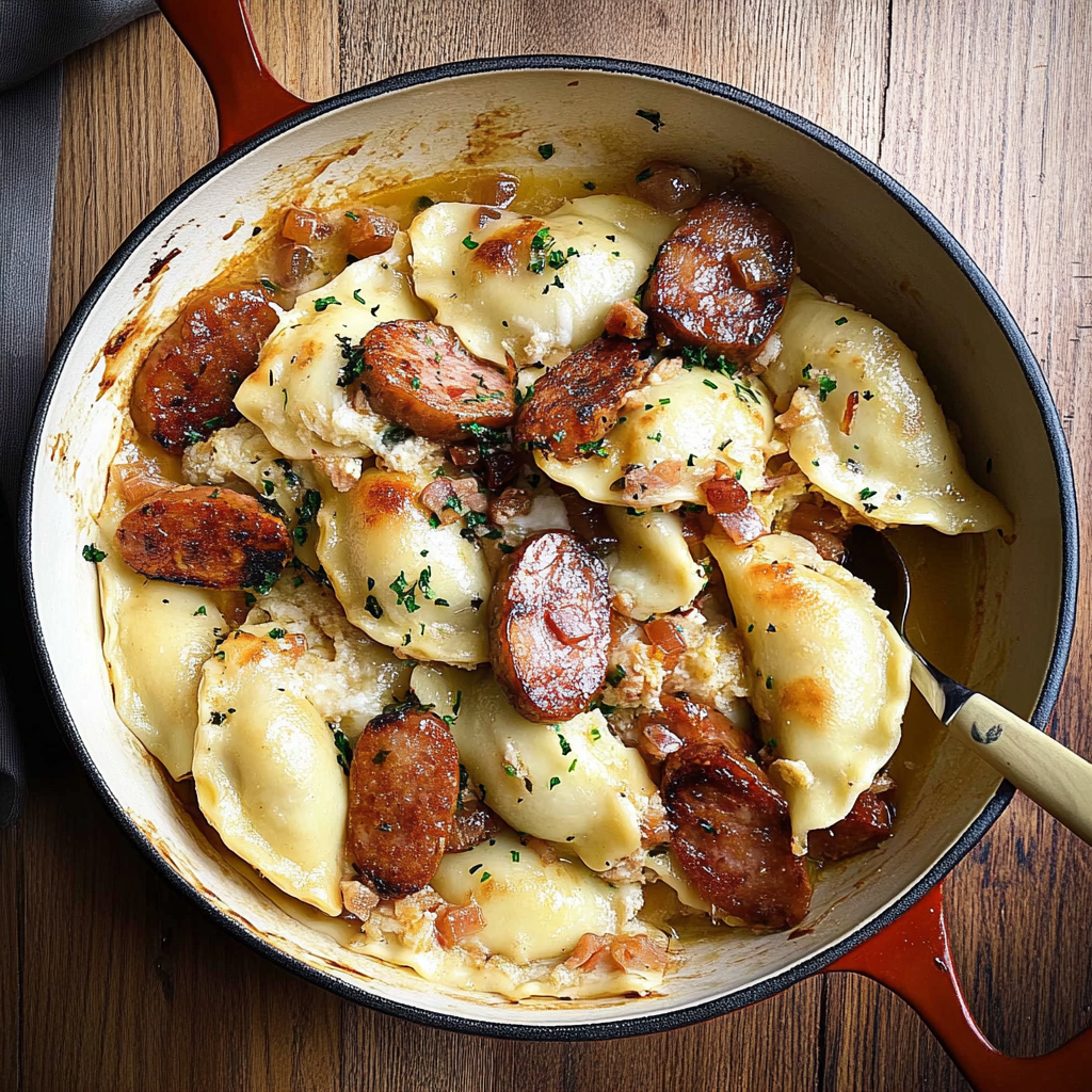 Recipe preparation for Pierogies and Kielbasa