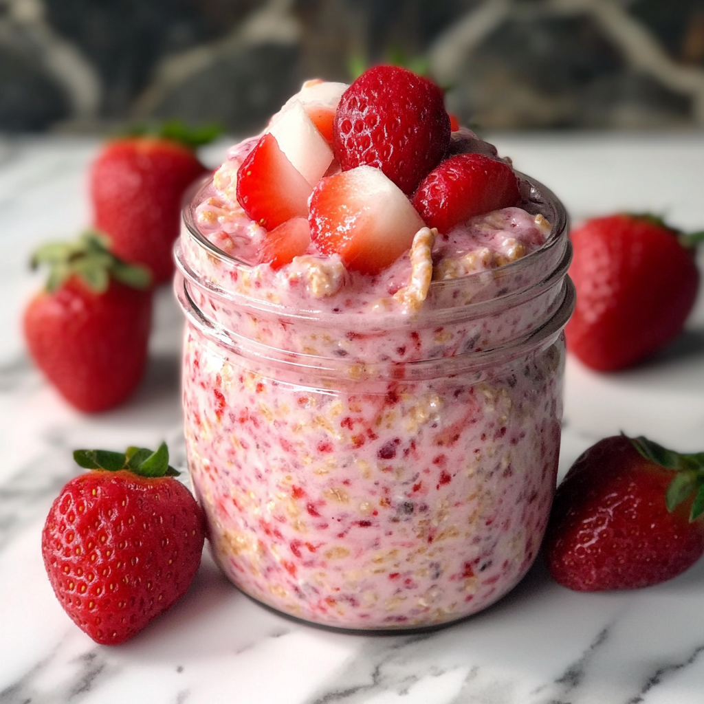 Recipe preparation for Strawberries and Cream Overnight Oats
