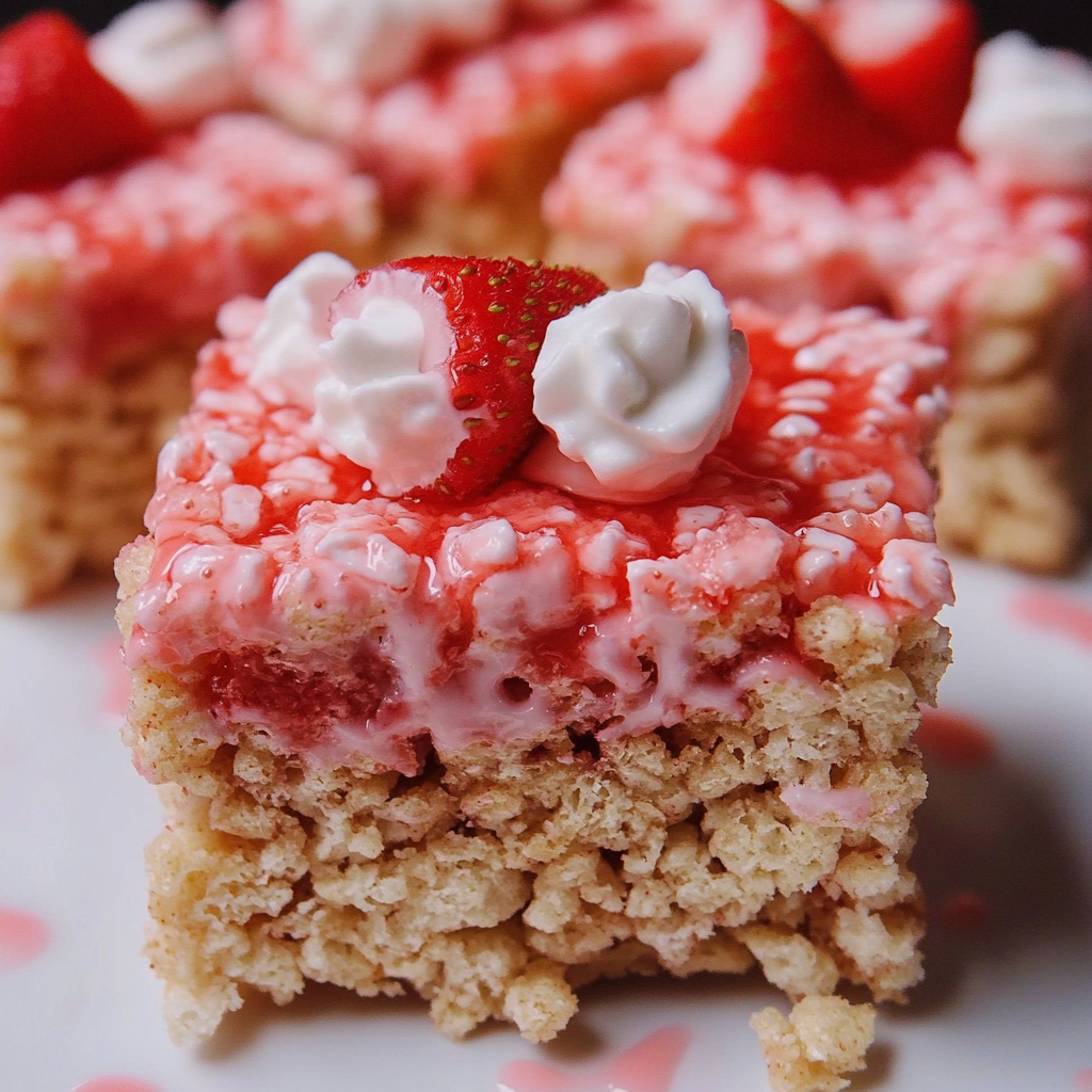 Recipe preparation for Strawberry Crunch Rice Krispie Treats