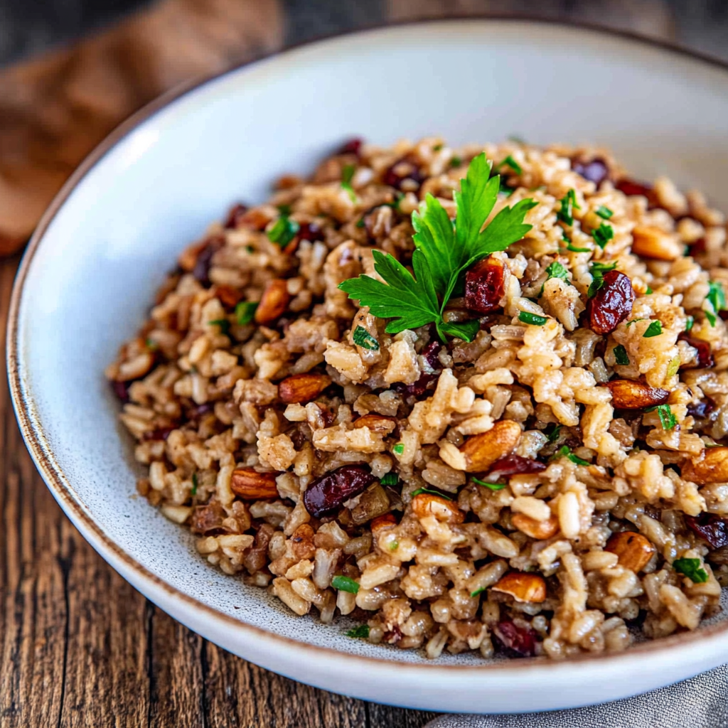Recipe preparation for farro pilaf with toasted nuts