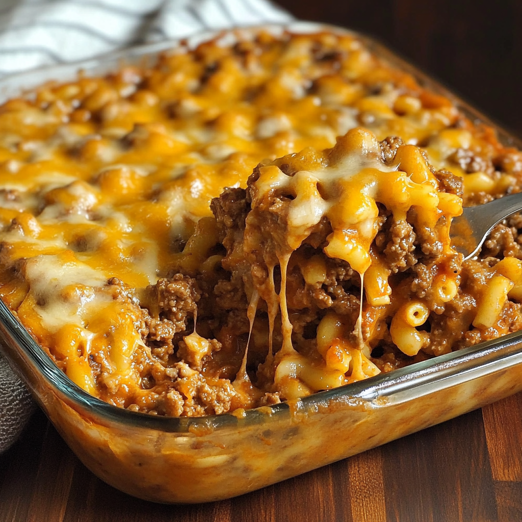 Recipe preparation for Cheesy Hamburger Casserole