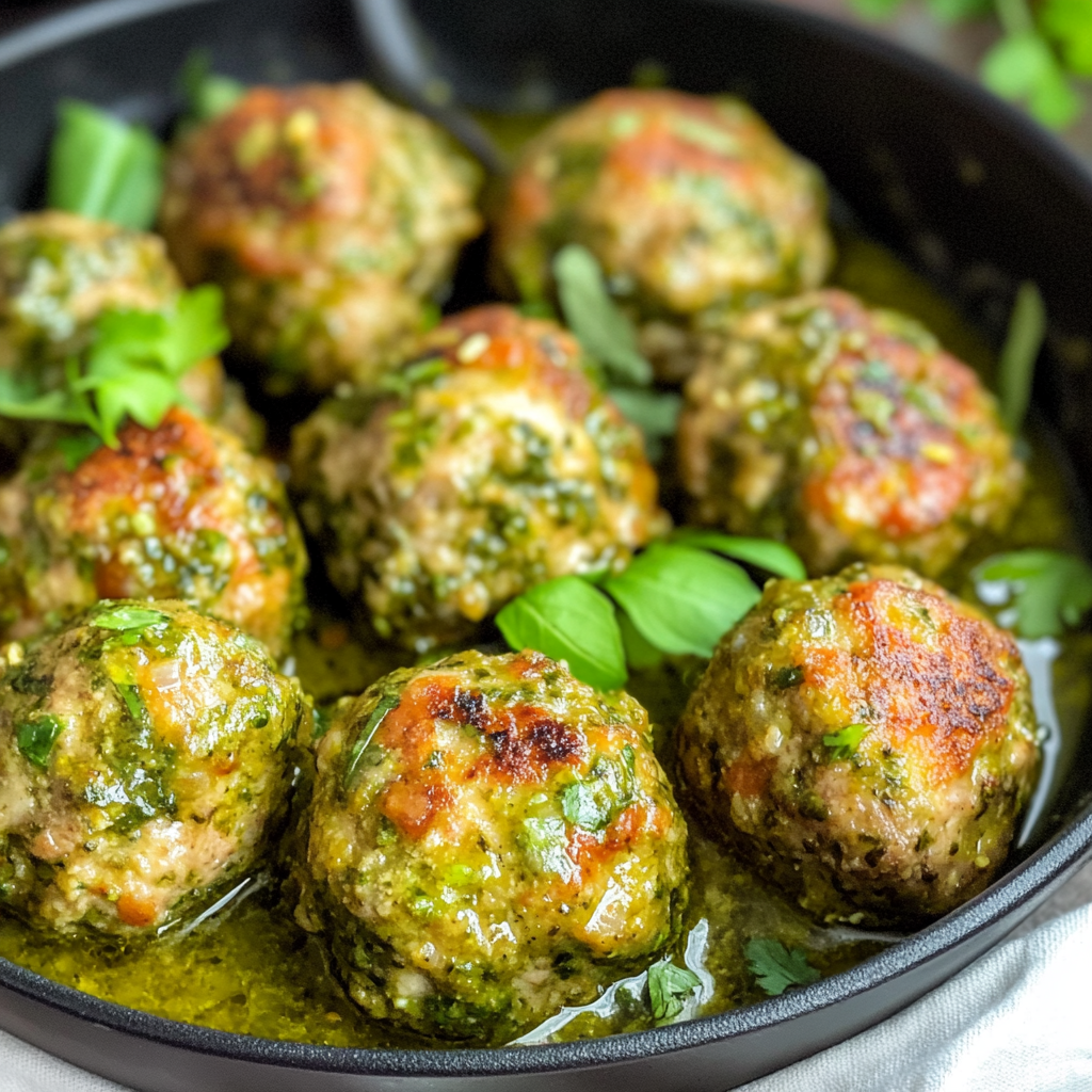 Recipe preparation for chicken pesto meatballs