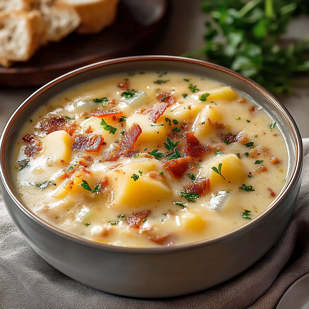 Recipe preparation for Crockpot Potato Soup with Beef Bacon