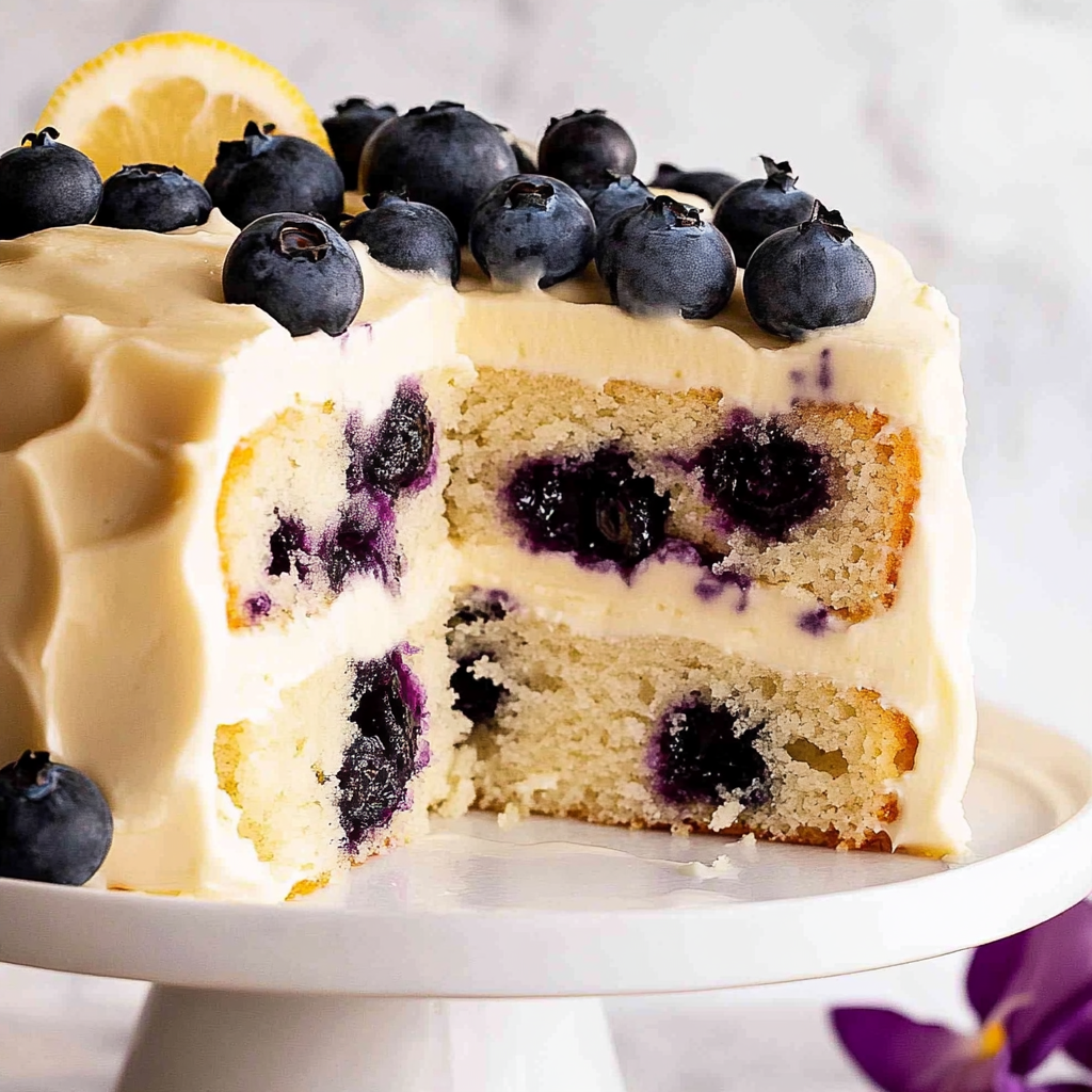 Recipe preparation for Blueberry Cake with Lemon Cream Cheese Frosting