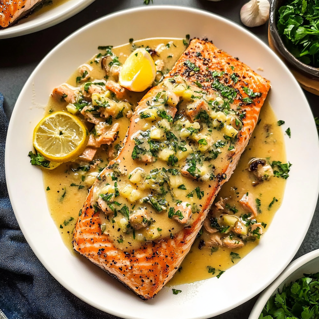 Recipe preparation for 25-minute salmon piccata