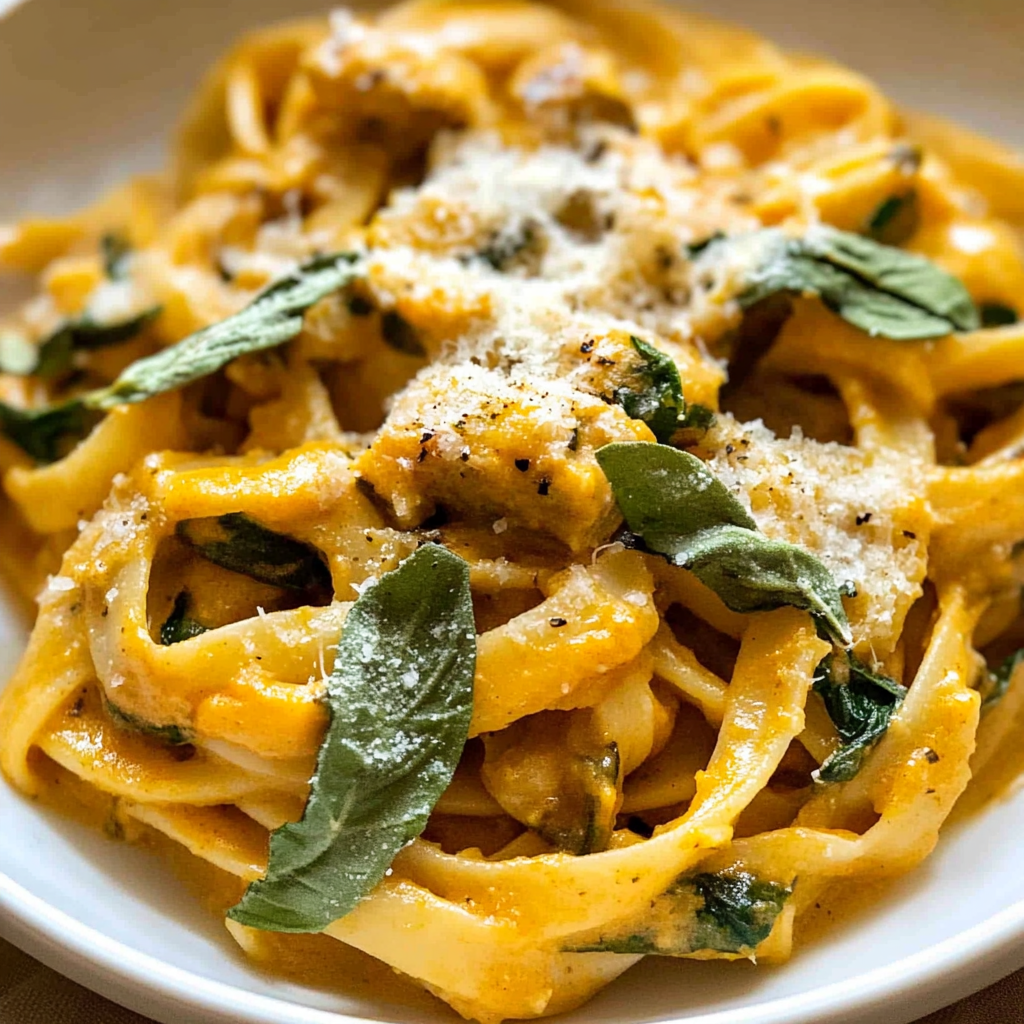 Recipe preparation for creamy pumpkin pasta