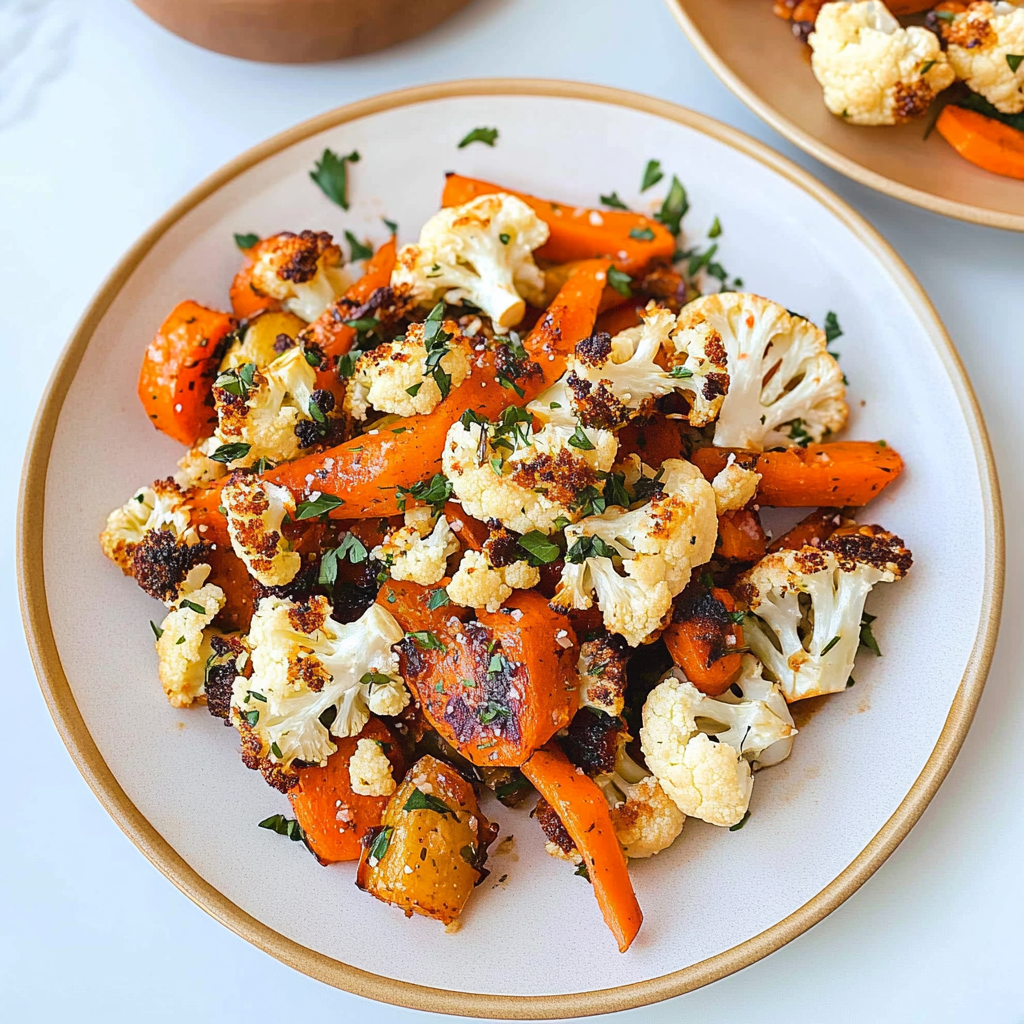 Recipe preparation for roasted cauliflower & carrots