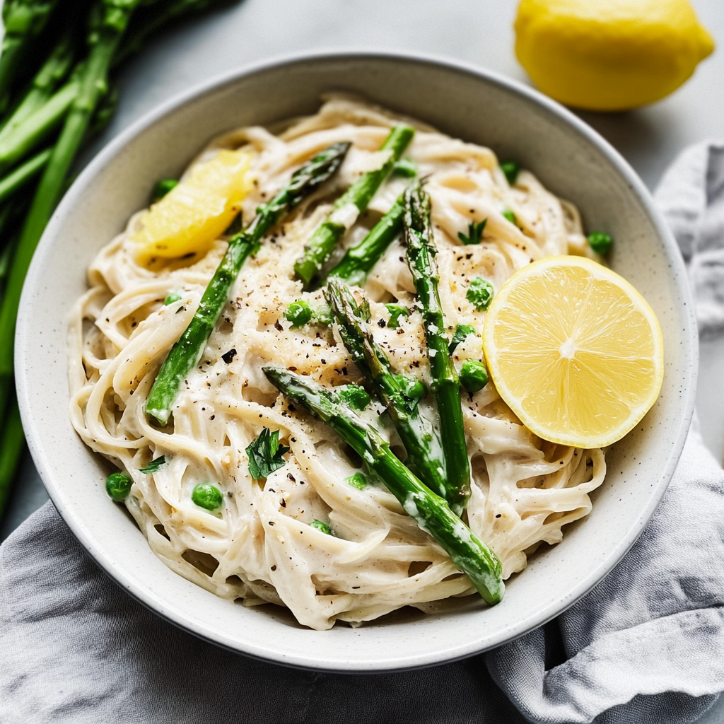 Recipe preparation for lemon asparagus pasta
