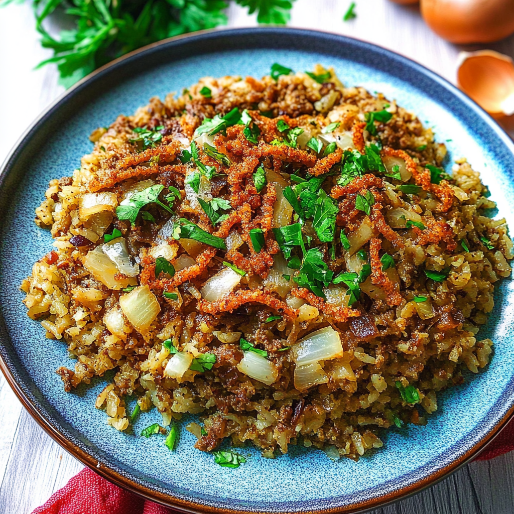 Recipe preparation for high protein mujaddara with rice