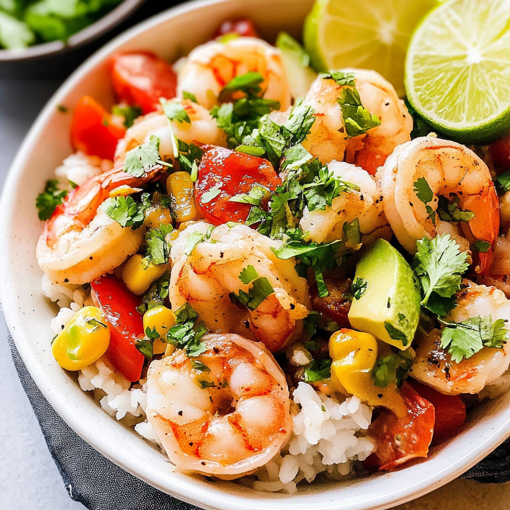 Recipe preparation for cilantro lime shrimp bowl